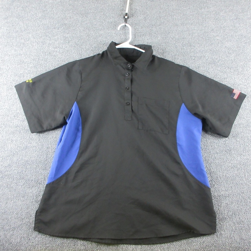 Waffle House Polo Shirt Womens XL Black Blue Short Sleeve Colorblock Uniform